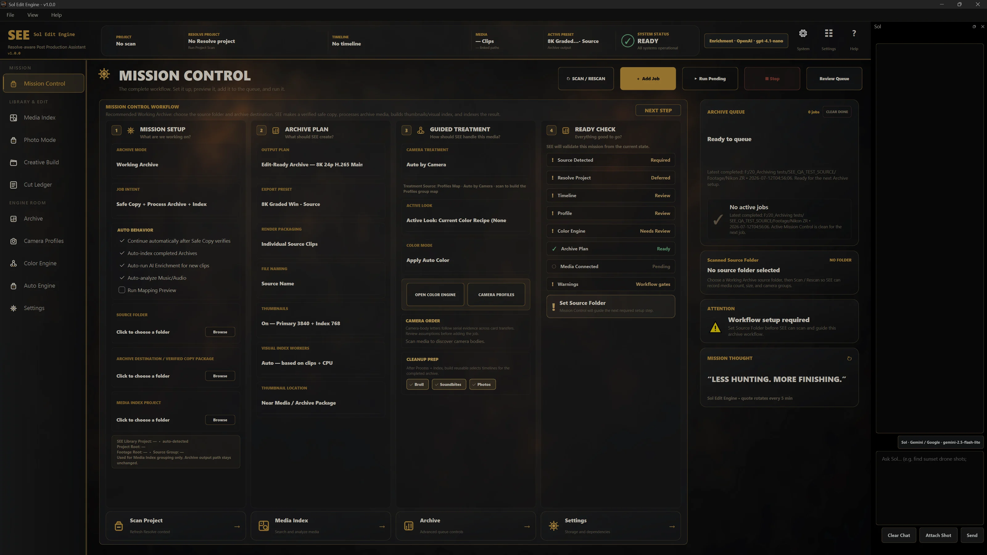 SEE Mission Control interface